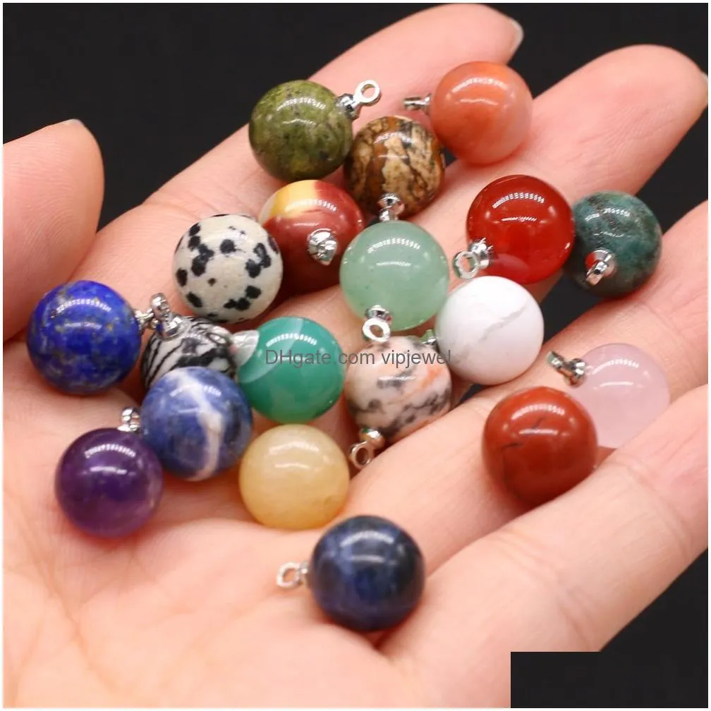 10mm natural semi-precious stone ball charms rose quartz healing reiki crystal pendant diy necklace earrings women fashion jewelry
