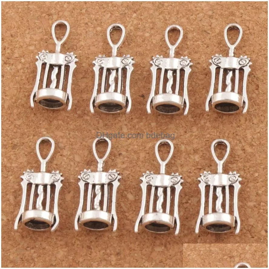 wine corkscrew opener charms 100pcs/lot antique silver pendants jewelry diy fit necklace bracelets creative opener tools