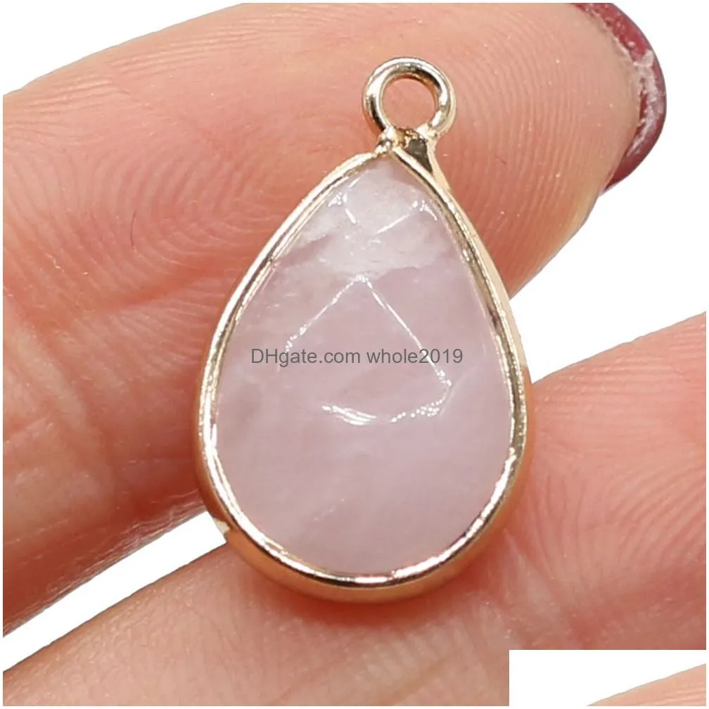 delicate faceted waterdrop stone chakra charms teardrop shape pendant rose quartz healing reiki crystal finding diy necklaces women