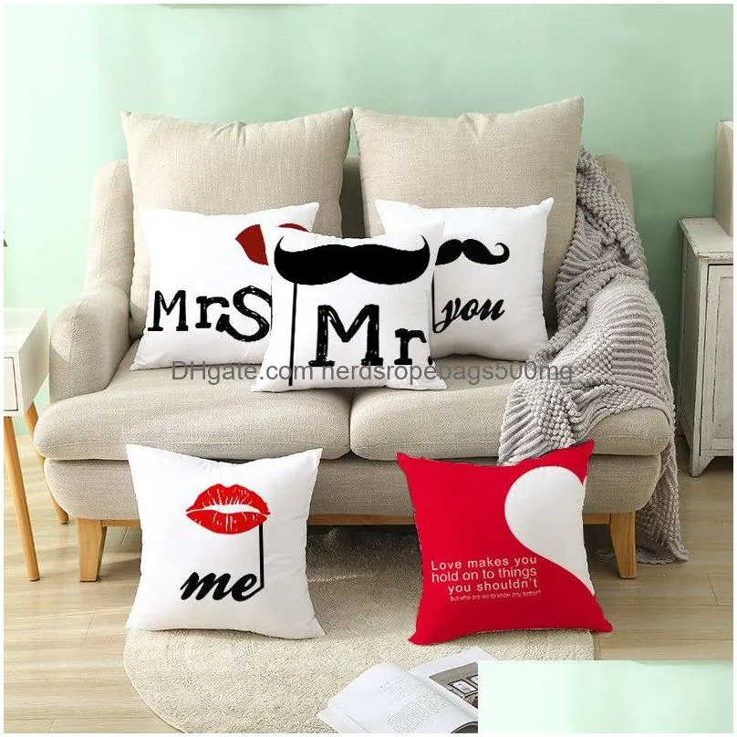 valentine day pillowcase love you mr mrs letters printed pillow cover home office sofa throw pillow case lovers pillow cover