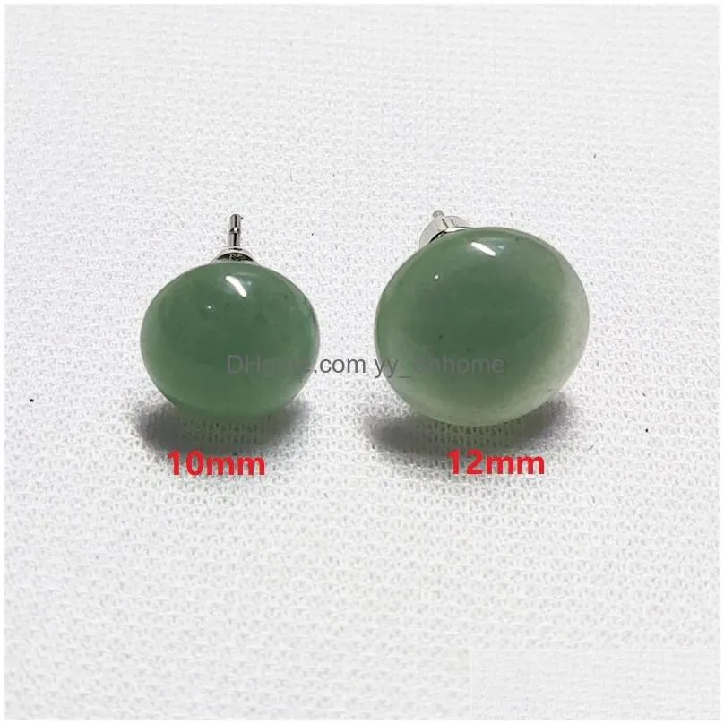 trendy 10mm 12mm natural stone mix round beads stud earrings for women fashion cute small wholesale