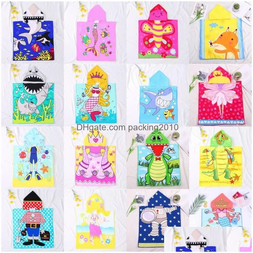 children hooded beach bath towel cartoon printed super absorbent kids 1-6 years pool bath swim coverups poncho cape