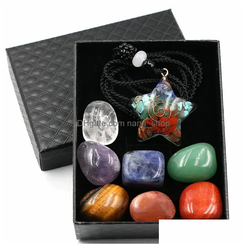 7 chakra set reiki natural stone crystal stones ornaments crescent moon necklace quartz yoga energy bead chakra healing art craft