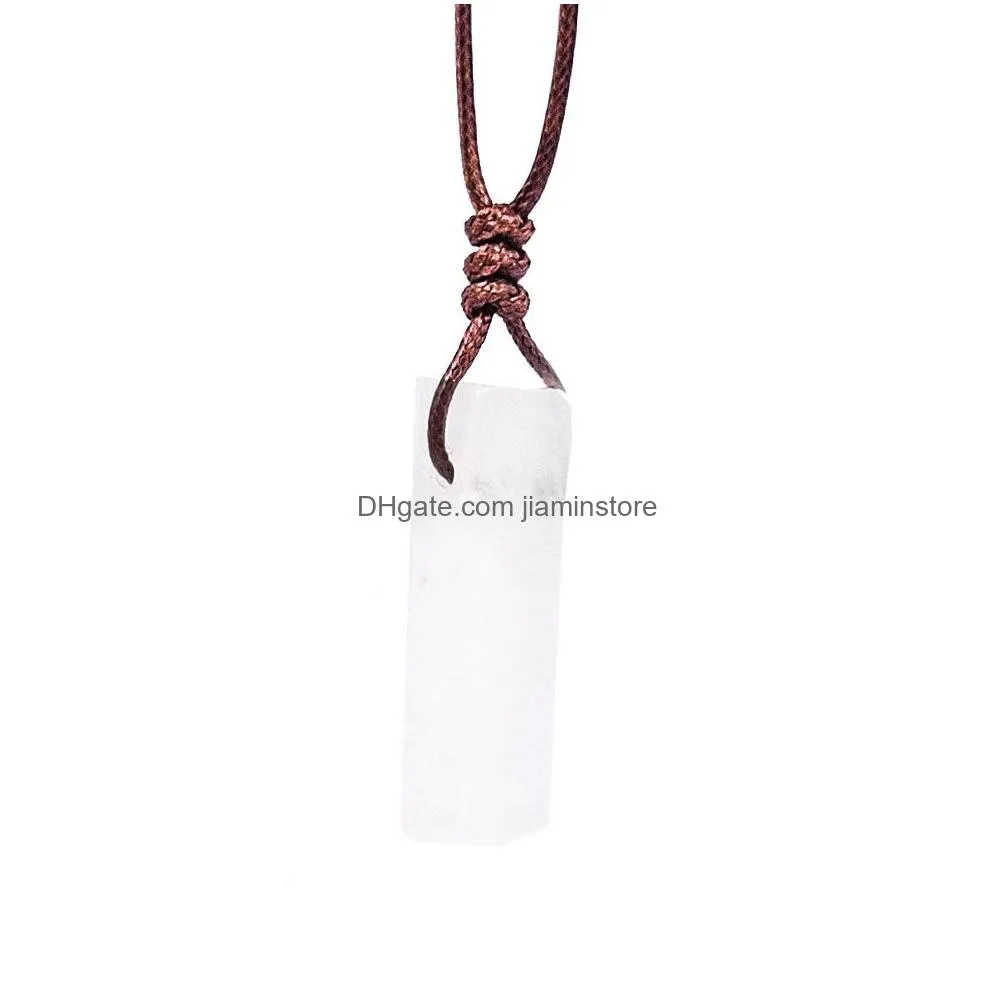 lots healing natural stone pendant raw mineral irregular rectangle quartz pendulum amazonite tiger eye lapsi pink crystal necklaces