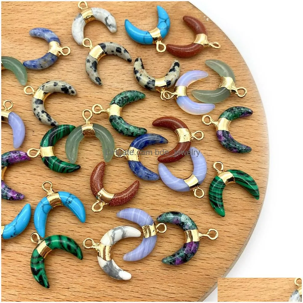 colorful crystal stone crescent moon charms pendant for jewelry making chakra reiki healing green aventurine pendants wholesale