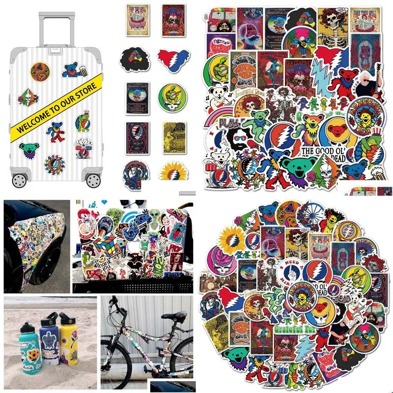 waterproof sticker 50pcs cool grateful dead stickers for car bike motorcycle laptop luggage phone case guitar vinyl decal rock music sticker bomb car