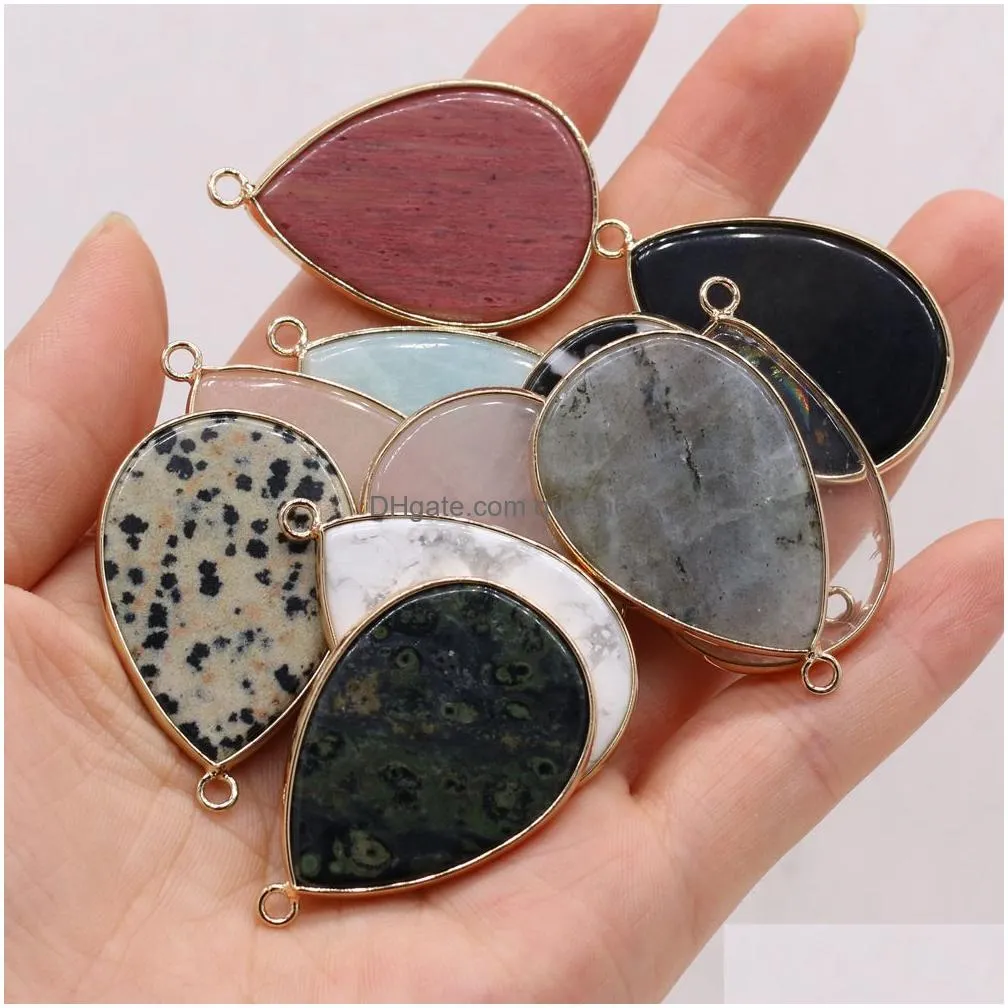 waterdrop healing labradorite semi-precious stone charms turquoise bed wooden quartz crystal pendant diy necklace women fashion jewelry finding