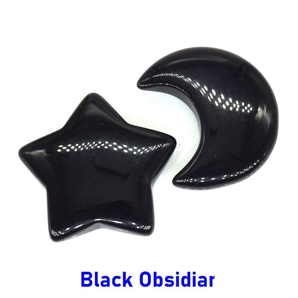 moon star shaped set statues black onyx stone mascot meditation healing reiki gemstone gift room decor