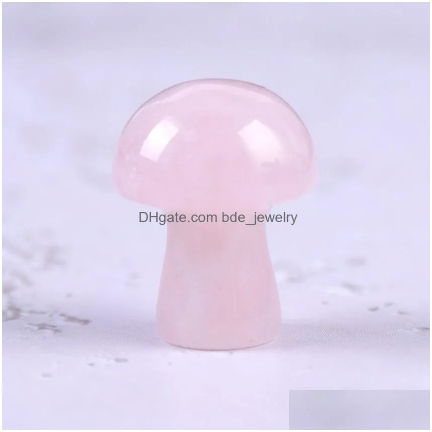 20mm rose quartz mini mushroom plant statue natural stone carving home decoration crystal polishing gem