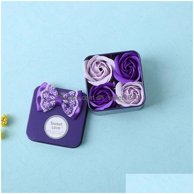 4pcs/box rose soap flowers bath body petal soap scented rose flowers with tinplate box mothers day gift