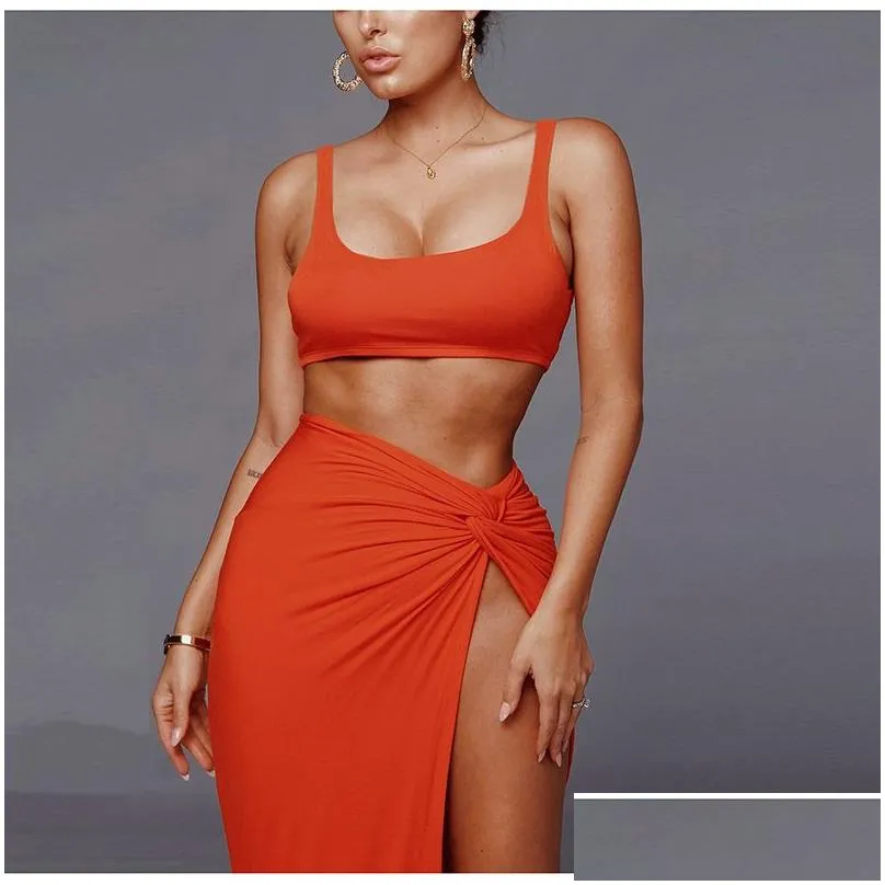 women long skirts two piece set skirt woman high split sexy dress suits cropped dresses 2 pieces clothes party clothing sets