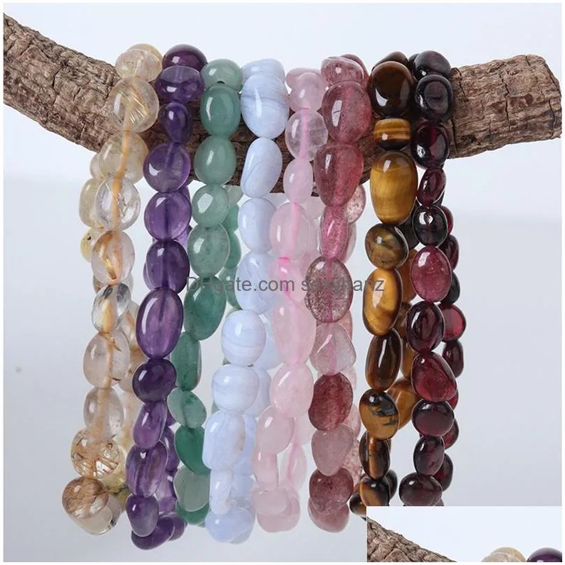 reik healing natural crystal stone beaded bracelet strands for women lover irregular rock gravel amethyst rose quartz stone bracelets