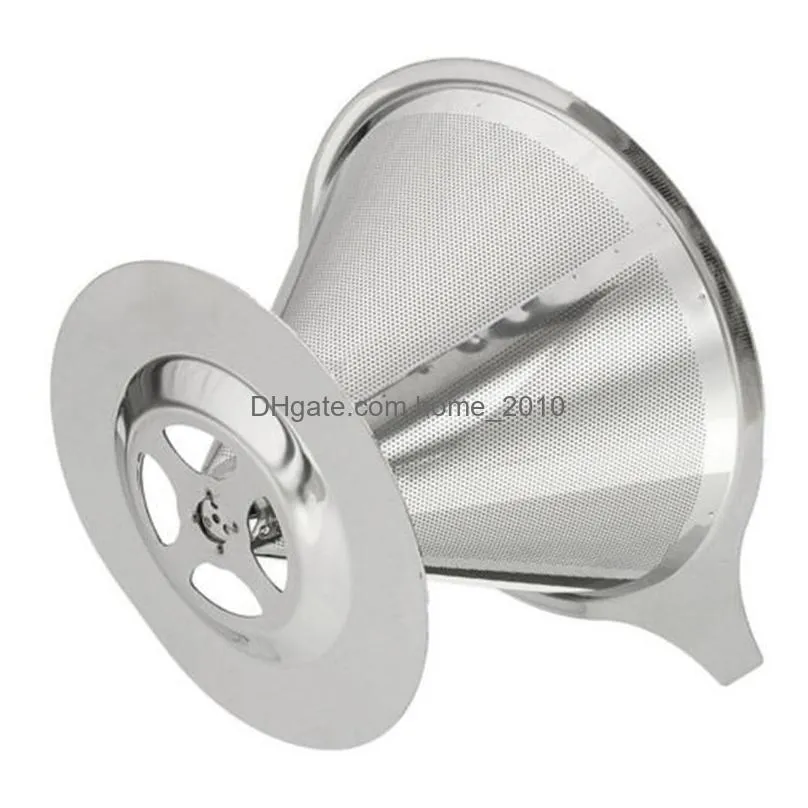 cone shaped stainless steel coffee dripper double layer mesh filter basket reusable cone shaped coffee filter