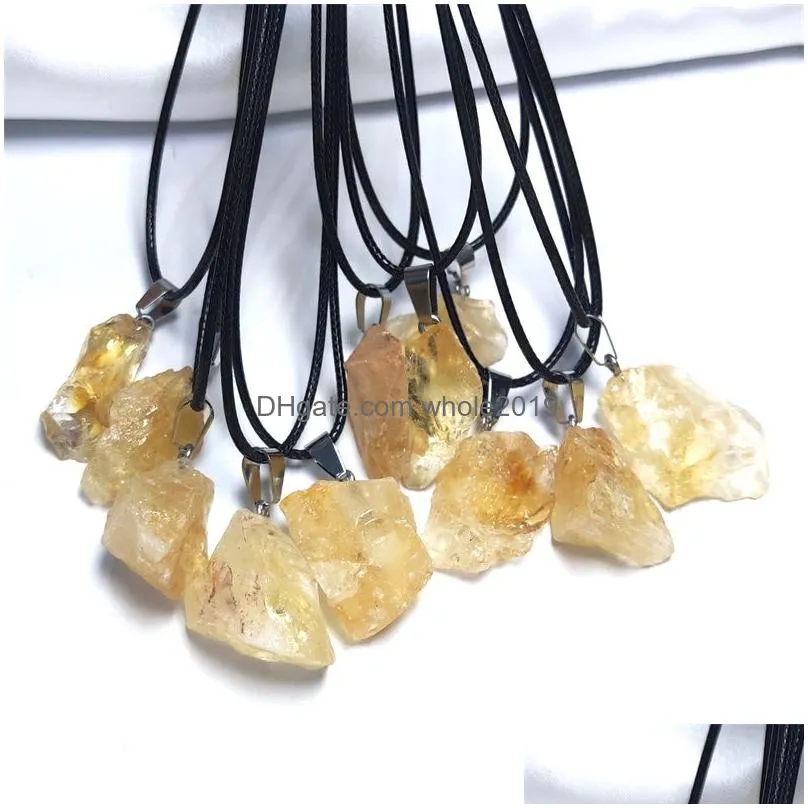 natural raw mineral stone pendant amethysts yellow citrine crystal necklace wholesale