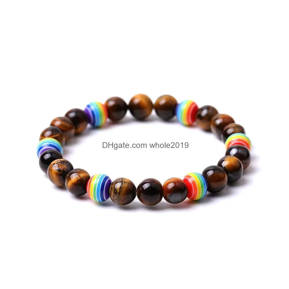 resin rainbow 8mm stone colorful beaded bracelet tiger eye purple quartz agates bangle for women yoga jewelry