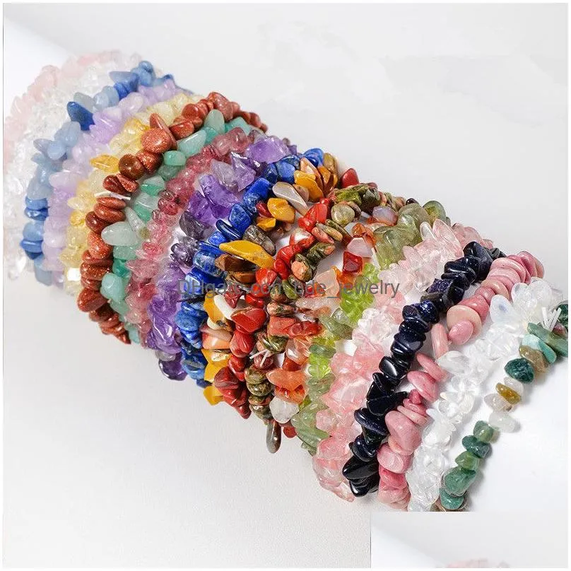 natural gem stone strand bracelet irregular broken crystal stretch chip beads nuggets bracelets bangles quartz wristband for women