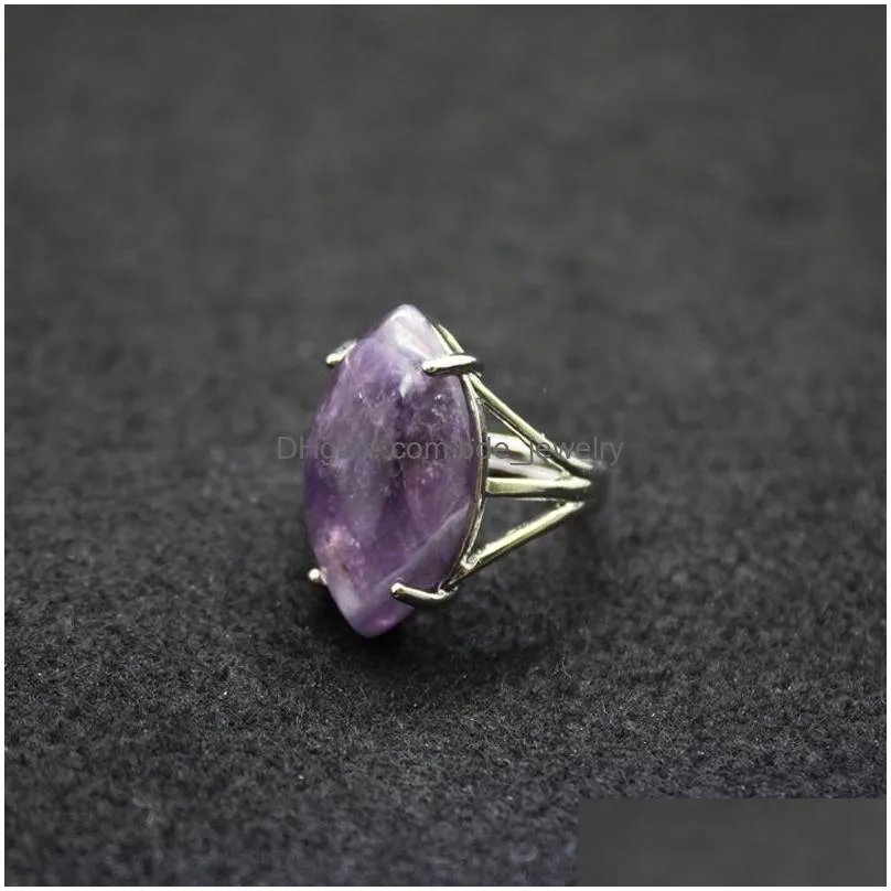 natural stone ring oval eye shape adjustable pink quartz purple rose crystal finger rings for women party