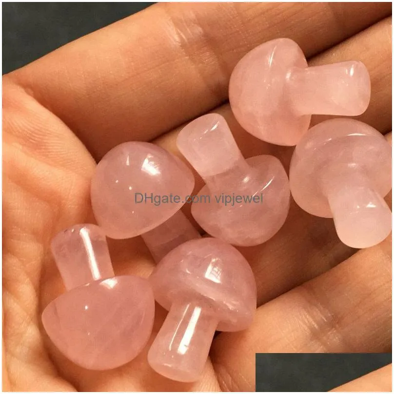 2cm cute rose quartz mini mushroom plant statue natural stone carving home decoration crystal polishing gem