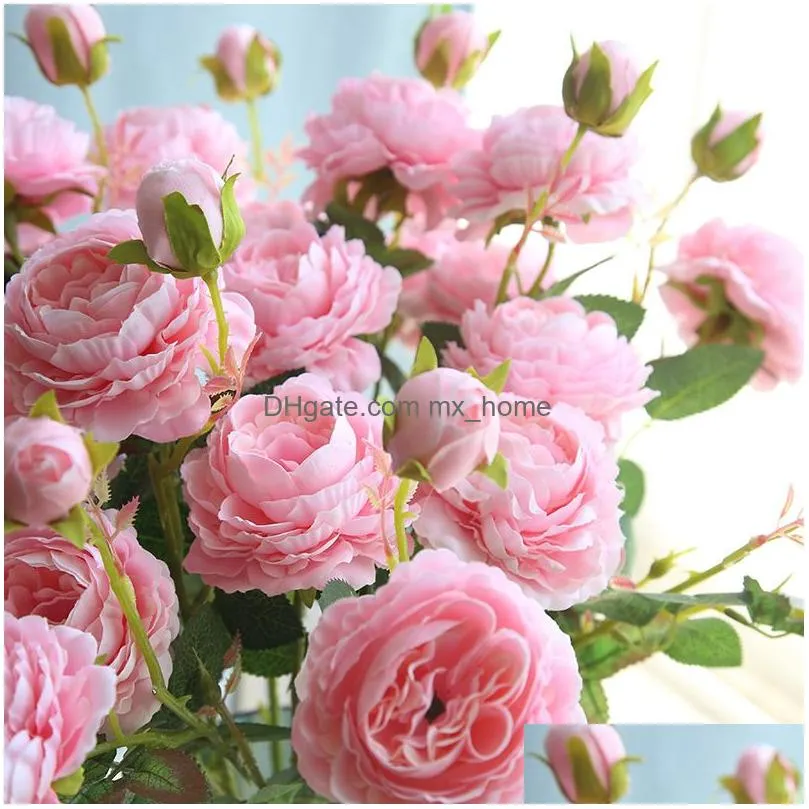 artificial western rose flowers artificial 3 head peony wedding party home decor silk materials peony flower fake rose flowers