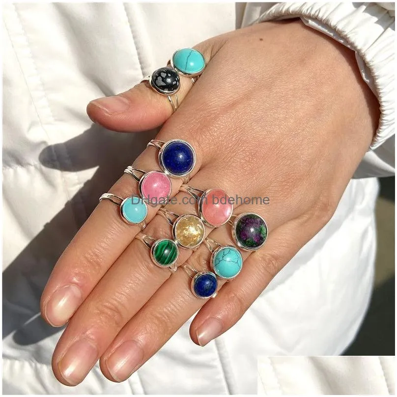 fashion natural stone ring handmade bohemian jewelry gift crystal ring for women birthday party rings adjustable