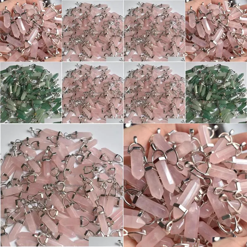 natural stone rose quartz bullet shape charms point chakra pendants for jewelry making wholesale