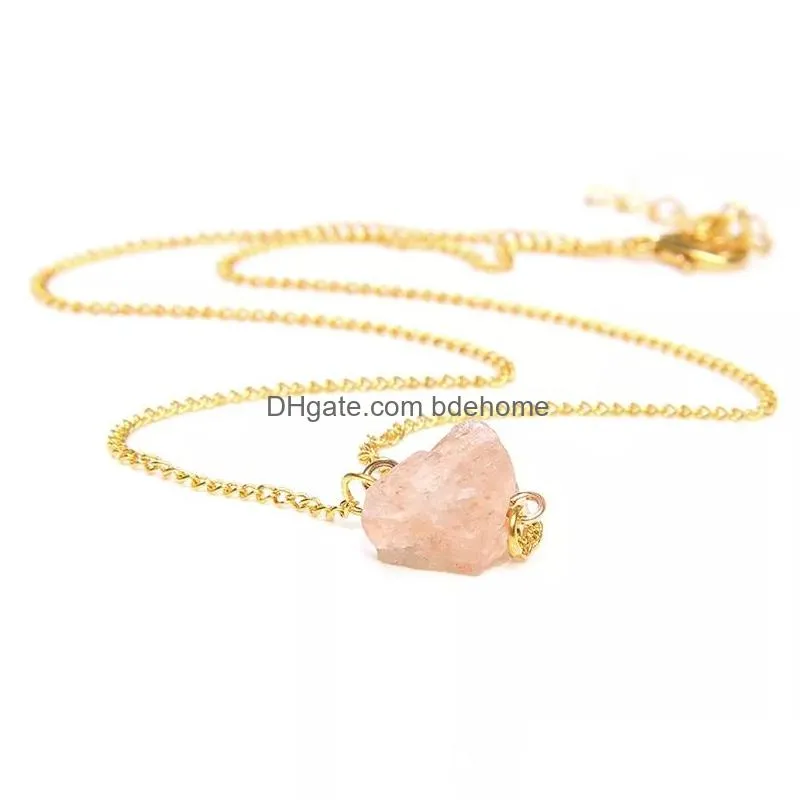 fashion raw quartz stone reiki healing crystal chakra pendant necklace for women jewelry