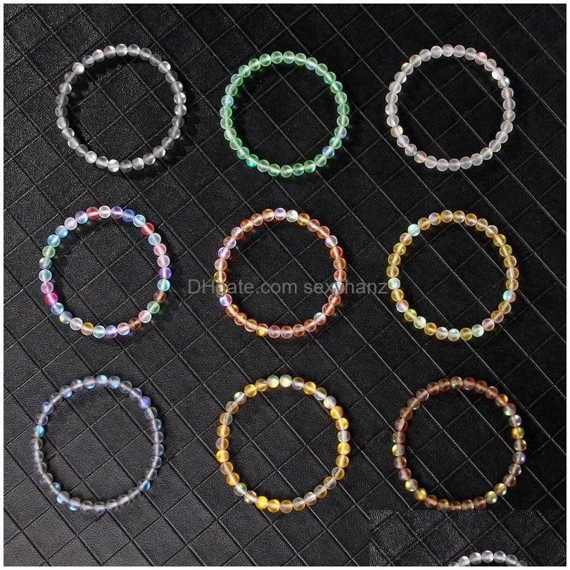 fashion women crystal strand high luster matte moonstone bracelets 8mm rainbow glass beads bangle men handmade stretch jewelry party