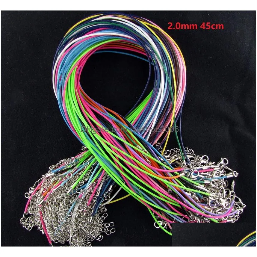 45cm 60cm black 1.5mm 2.0mm wax rope lobster clasp chains for necklace lanyard jewelry pendant cords making acc