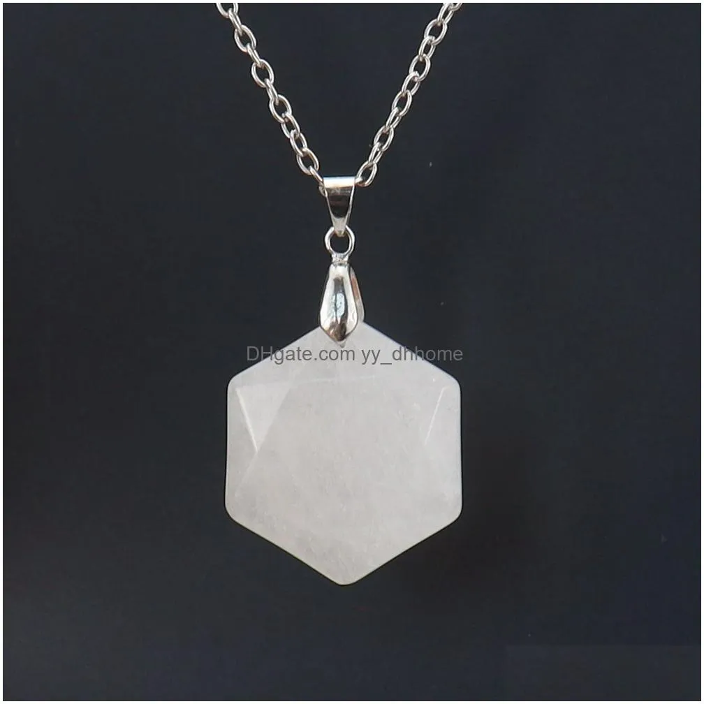 faceted hexagram shape natural stone pendant sweater chain necklace healing reiki wholesale