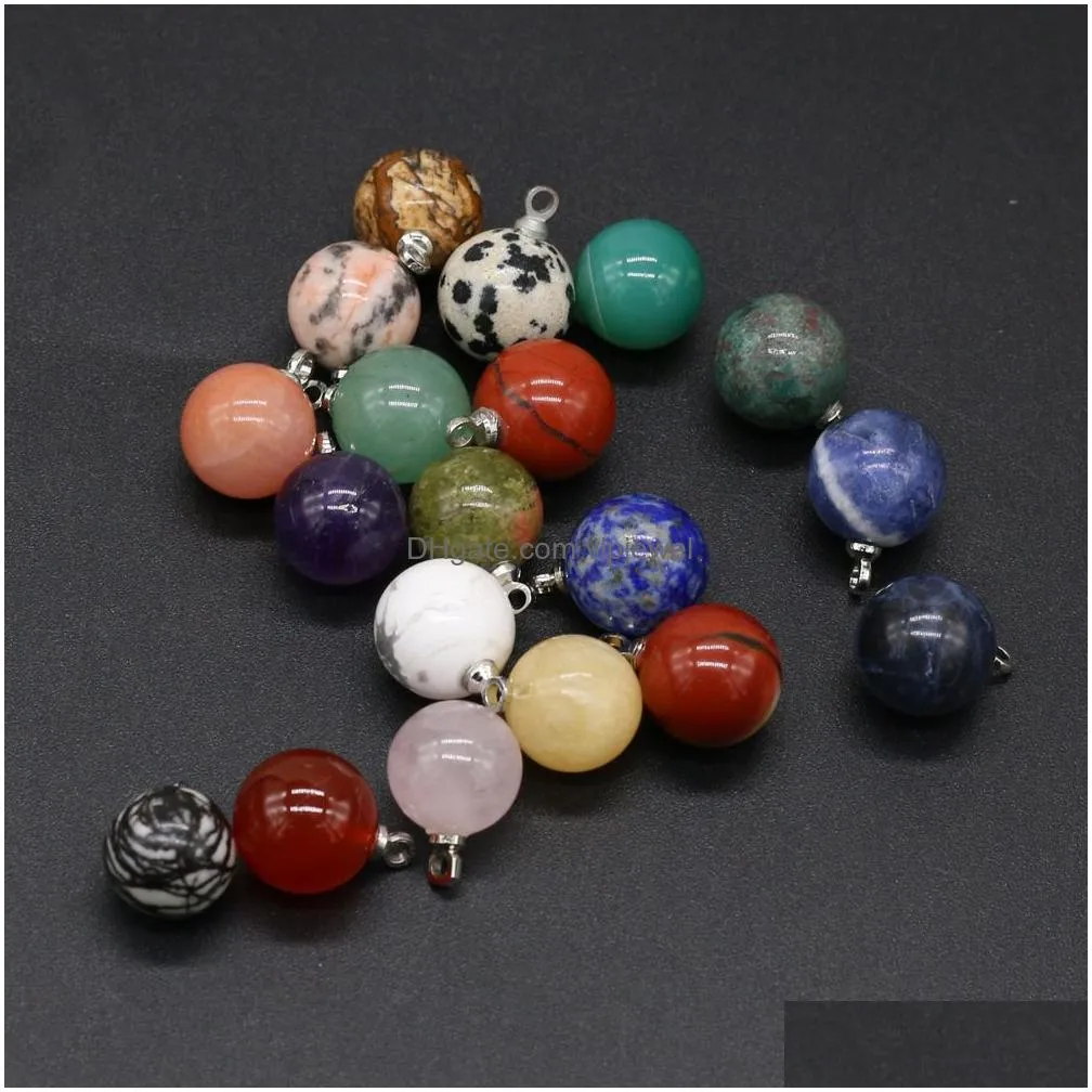 10mm natural semi-precious stone ball charms rose quartz healing reiki crystal pendant diy necklace earrings women fashion jewelry