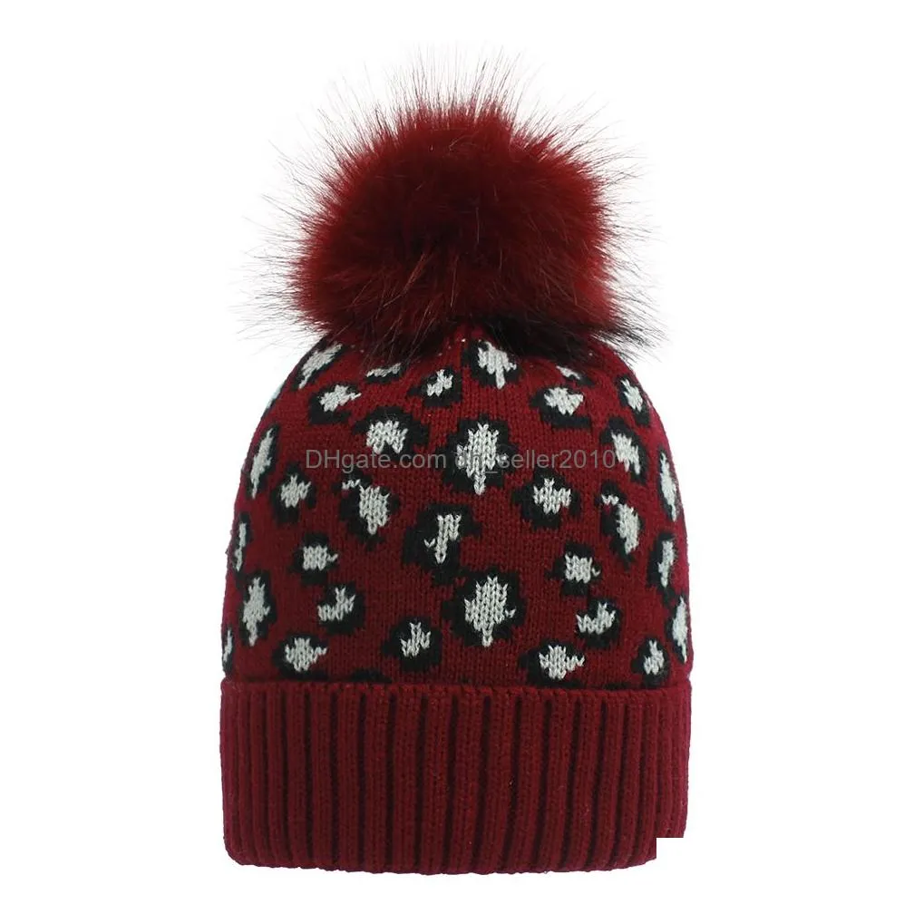 party hats ear warm mink fox fur ball thick women girl fall winter skullies beanies hat cap leopard elastic fashion accessories