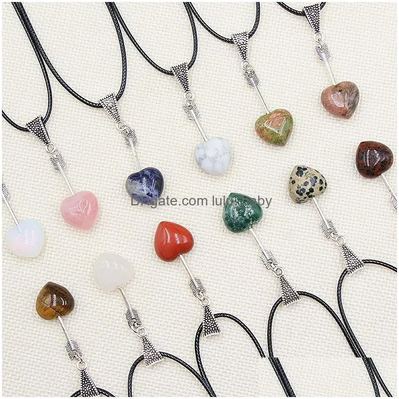 silver color arrow love heart shape pendant natural stone mixed necklace jewelry accessories making wholesale