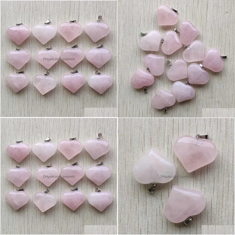 natural rose quartz stone heart charms pendants fit necklace jewelry making