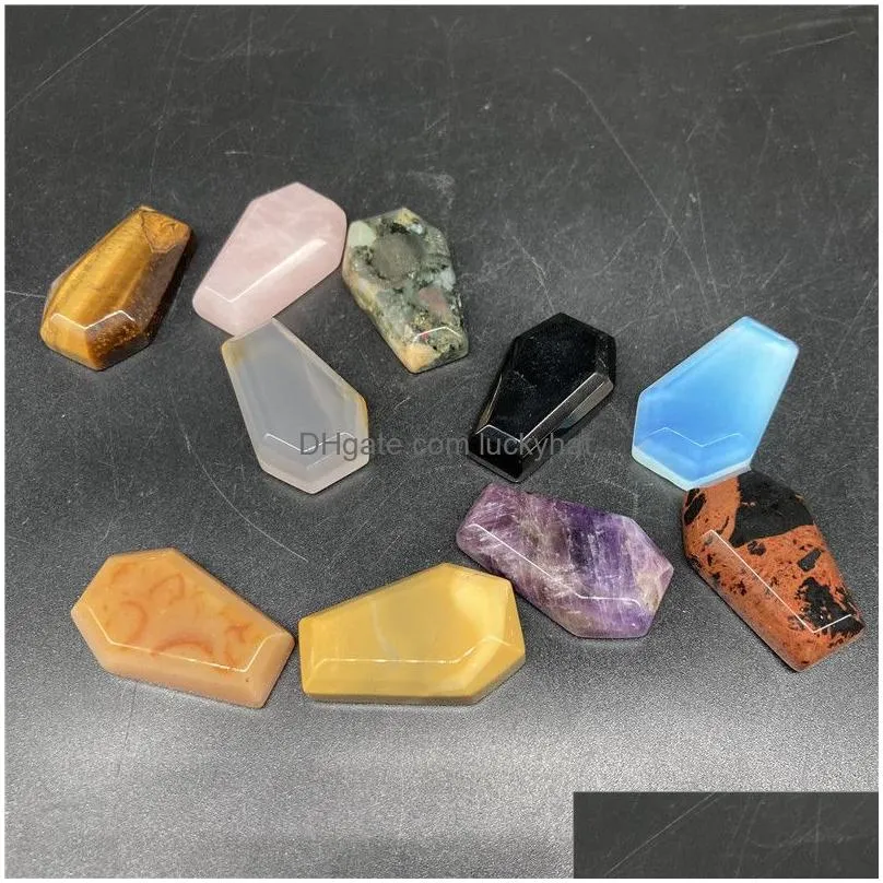 mini natural crystal stone ornaments coffin shape reiki healing chakra quartz mineral tumbled gemstones hand piece home lucky decoration accessories