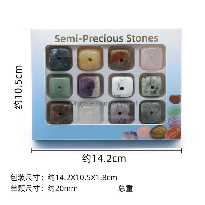 12pcs box square natural healing stone gemstones incense stick base holder fragrant plug amethyst clear quartz tray