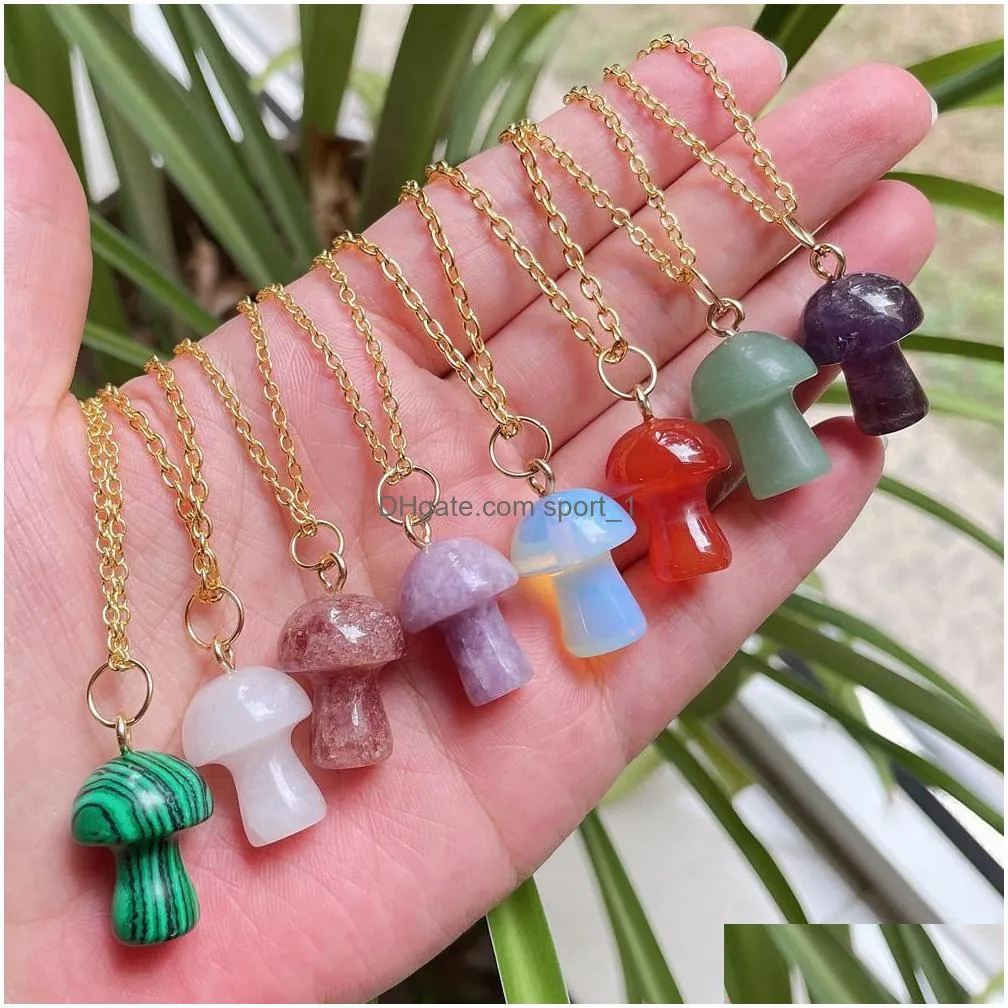 healing natural crystal pendant necklace lovely mushroom charm carnelian opal pink purple necklace fashion women jewelry