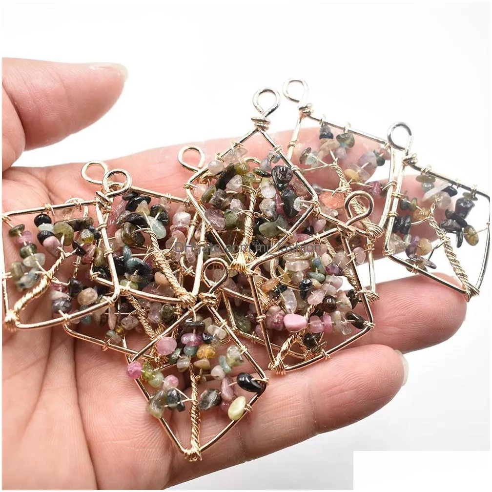 natural stone tourmaline tree of life charms handmade wire wrapped pendants for jewelry necklace marking