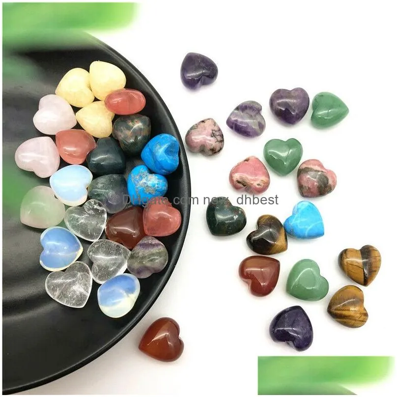 mini 15mm heart stone ornaments natural rose quartz turquoise stones decoration hand play handle pieces accessories