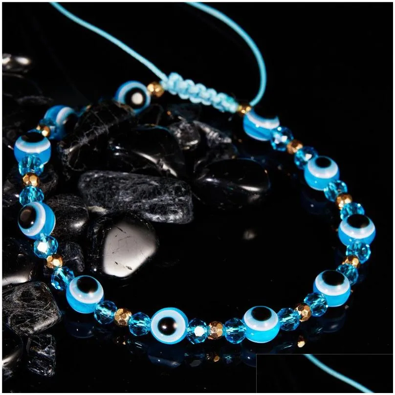handmade turkish evil eye couple bracelets - colorful crystal beads on braided rope chains