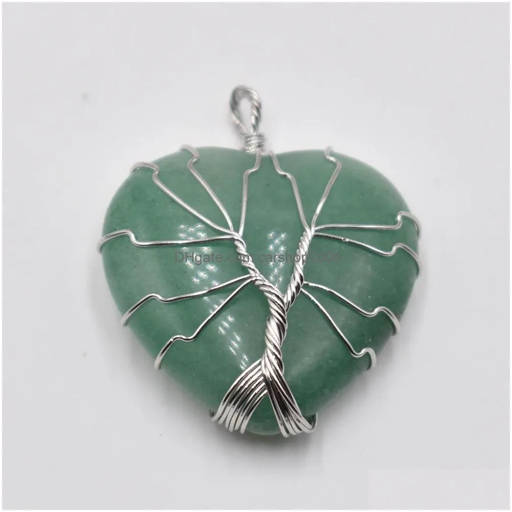 natural stone charms crystal tree of life heart pendants roses quartz wire wrapped trendy jewelry making wholesale