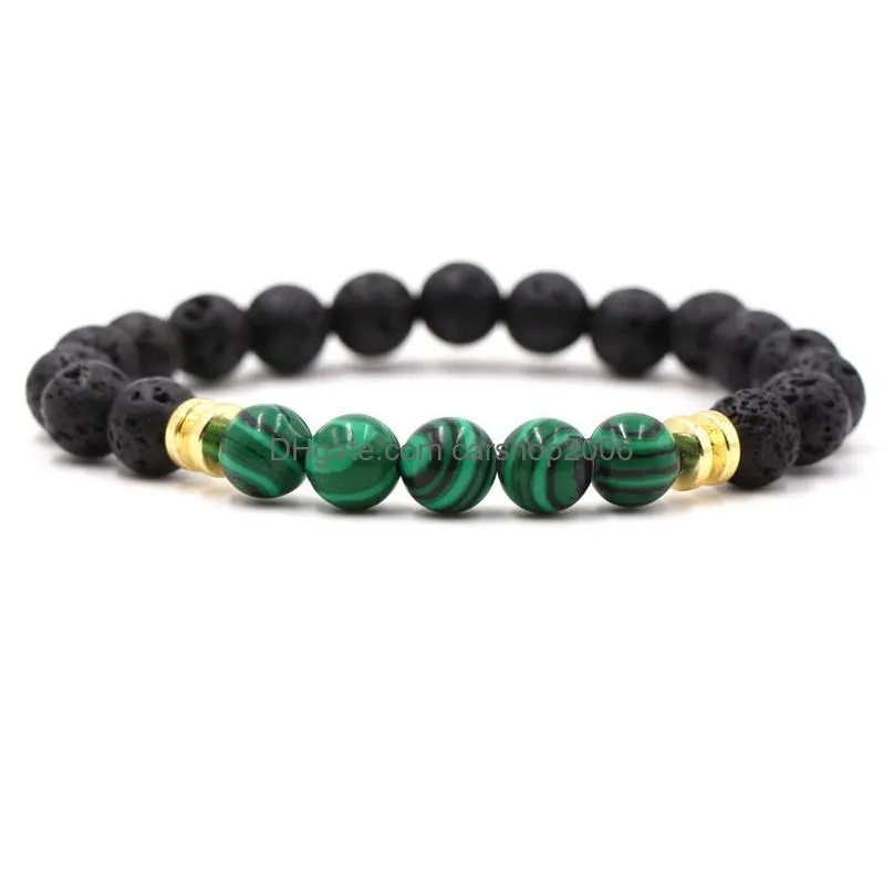 natural black lava stone strand malachite beads chakra bracelets  oil diffuser bracelet volcanic rock beaded bracelet