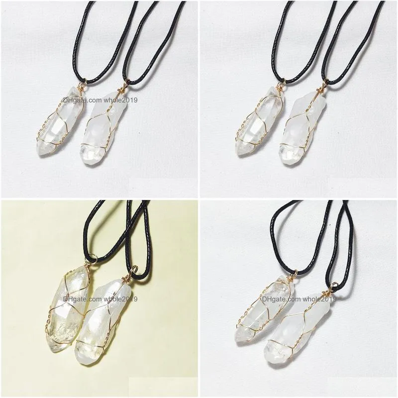 natural stone wire winding necklace irregular rock white crystal quartz pendant necklaces for women jewelry gift