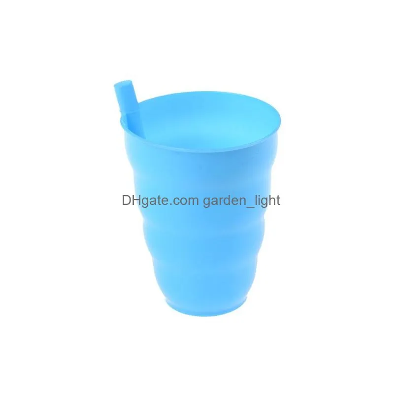 plastic straw cup kids colorful mug with built in straw summer juice water cup kids candy color plastic straw cups