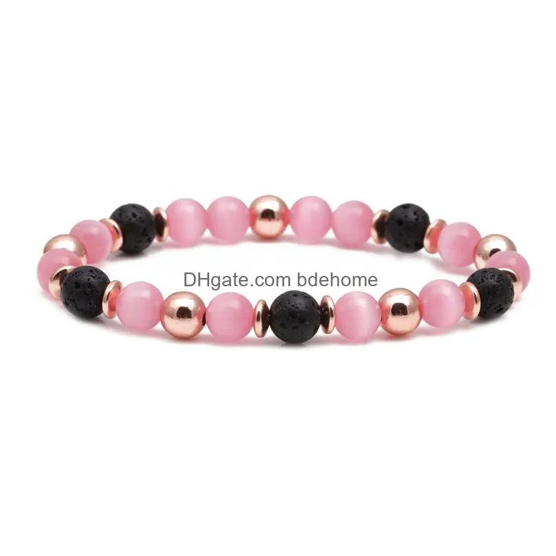 rose quartz stone pink opal glass beads strand bracelet for women girl jewelry