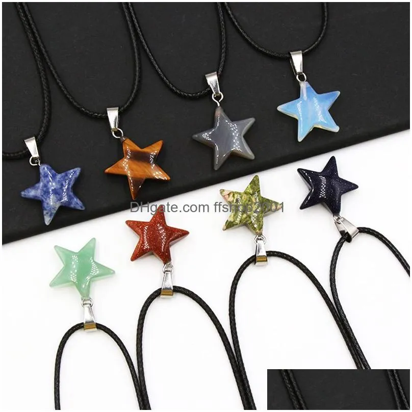 healing crystal natural stone pendant point star charms turquoise tiger eye lapsi crystal link chain necklaces wholesale christmas jewelry
