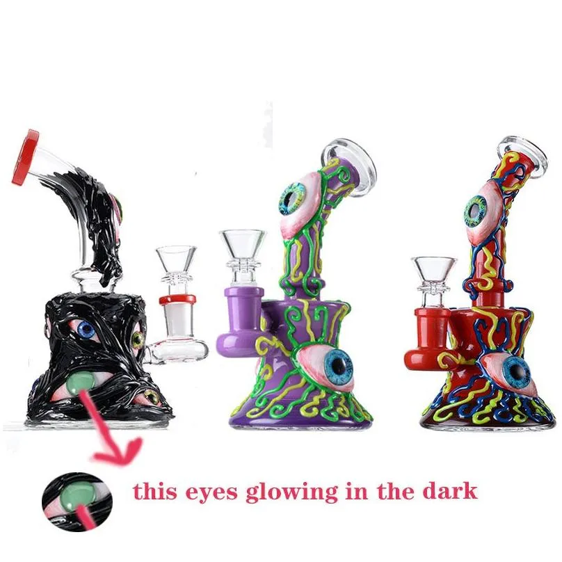 unique heady glass bongs halloween style hookahs water pipes showerhead perc octopus oil dab rigs beaker bong 5mm thick small mini wax rigs with bowl glow in the