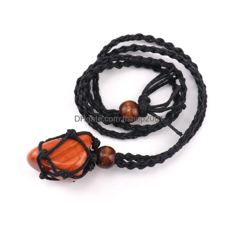 natural crystal stone pendant braided adjustable black net pocket sweater chain necklace healing reiki hangings craft weave rope