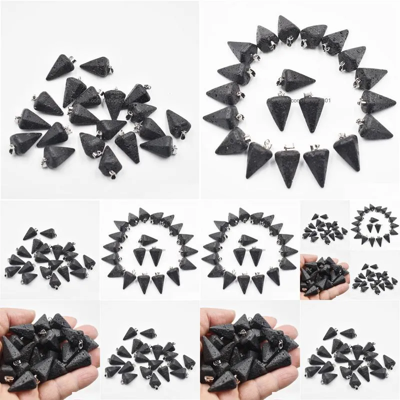 natural volcanic lava stone faceted cone pendulum charms pendants for jewelry making wholesale fashion high quality