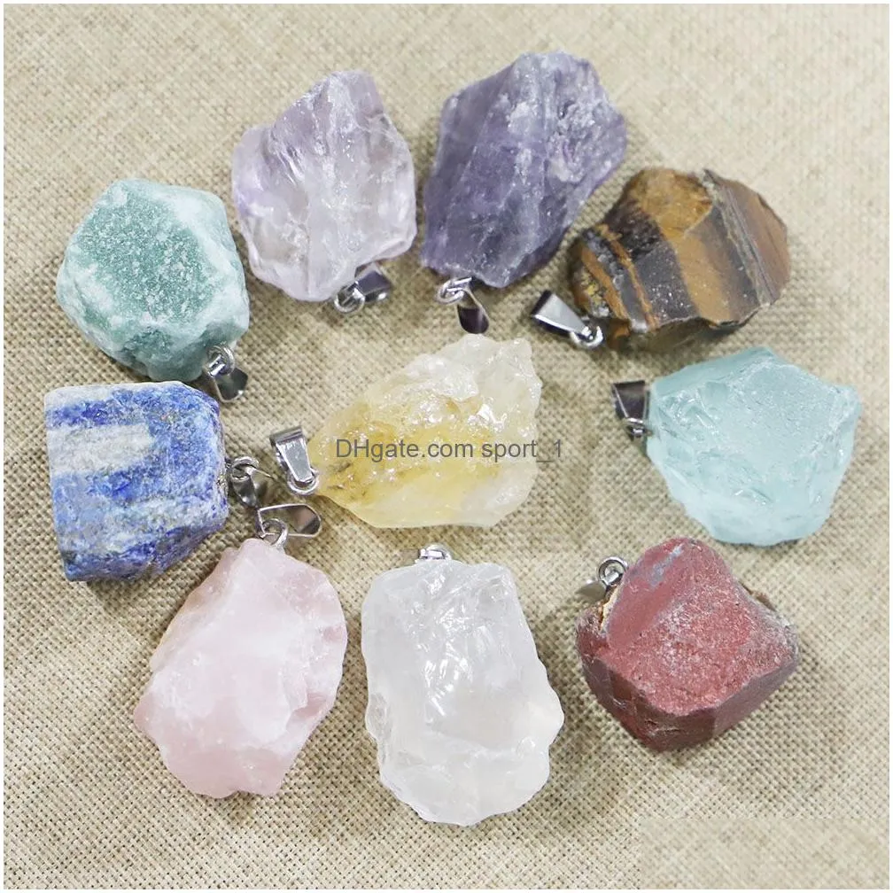 natural stone raw ore charms quartz druzy crystal reiki irregular rough pendant diy fashion jewelry making accessories