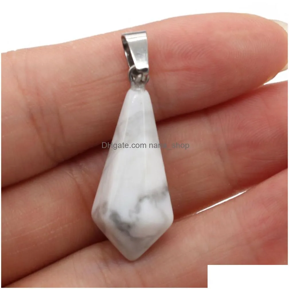 natural stone charms cone pendulum pendant rose quartz healing reiki crystal finding for diy necklaces women fashion jewelry 13x28mm